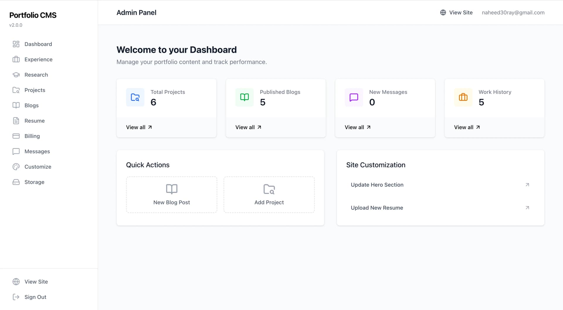 ড্যাশবোর্ড - Admin panel feature